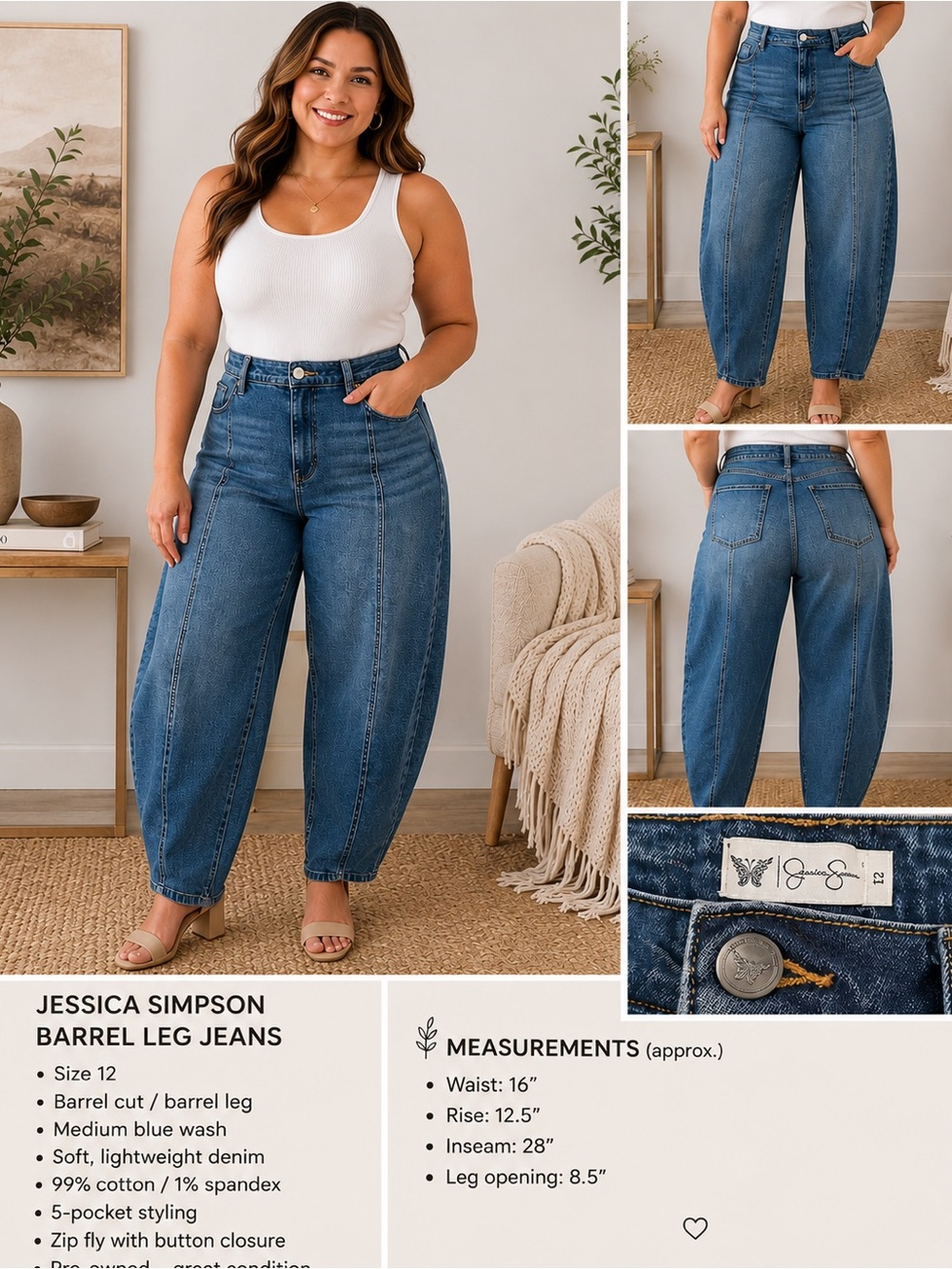 Jessica Simpson Barrel Leg Jeans — Size 12